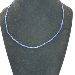 Dainty Blue Beaded Necklace Adjustable Lobster Claw Closure 16 inches